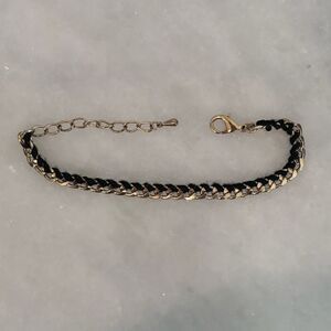 NWOT Zara Curb Chain Woven String Adjustable Bracelet Gold-tone Black OS